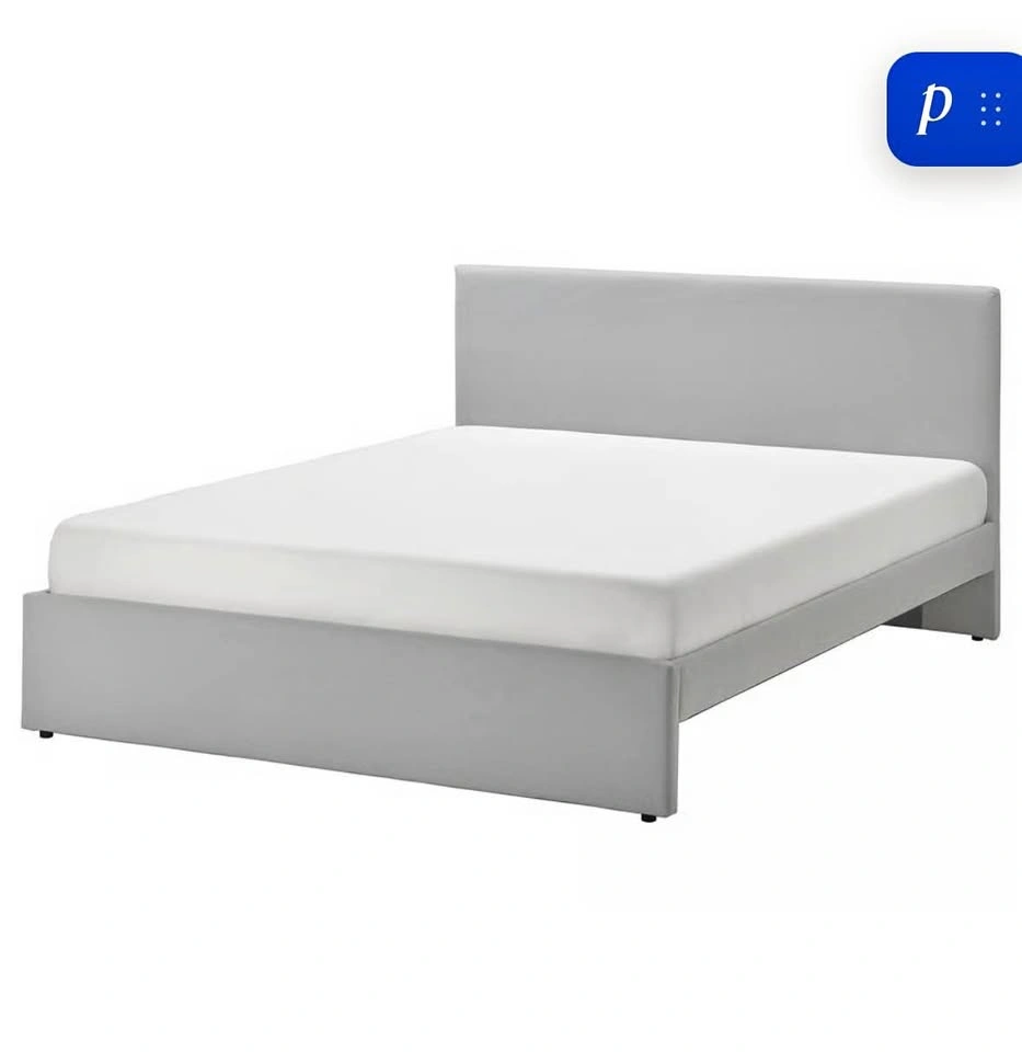 Gray Bed Frame, Mattress, and 2 drawers