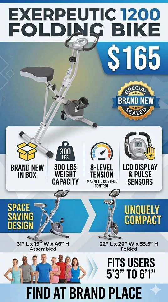 Exerpeutic Folding Magnetic Upright Exercise Bike with Pulse