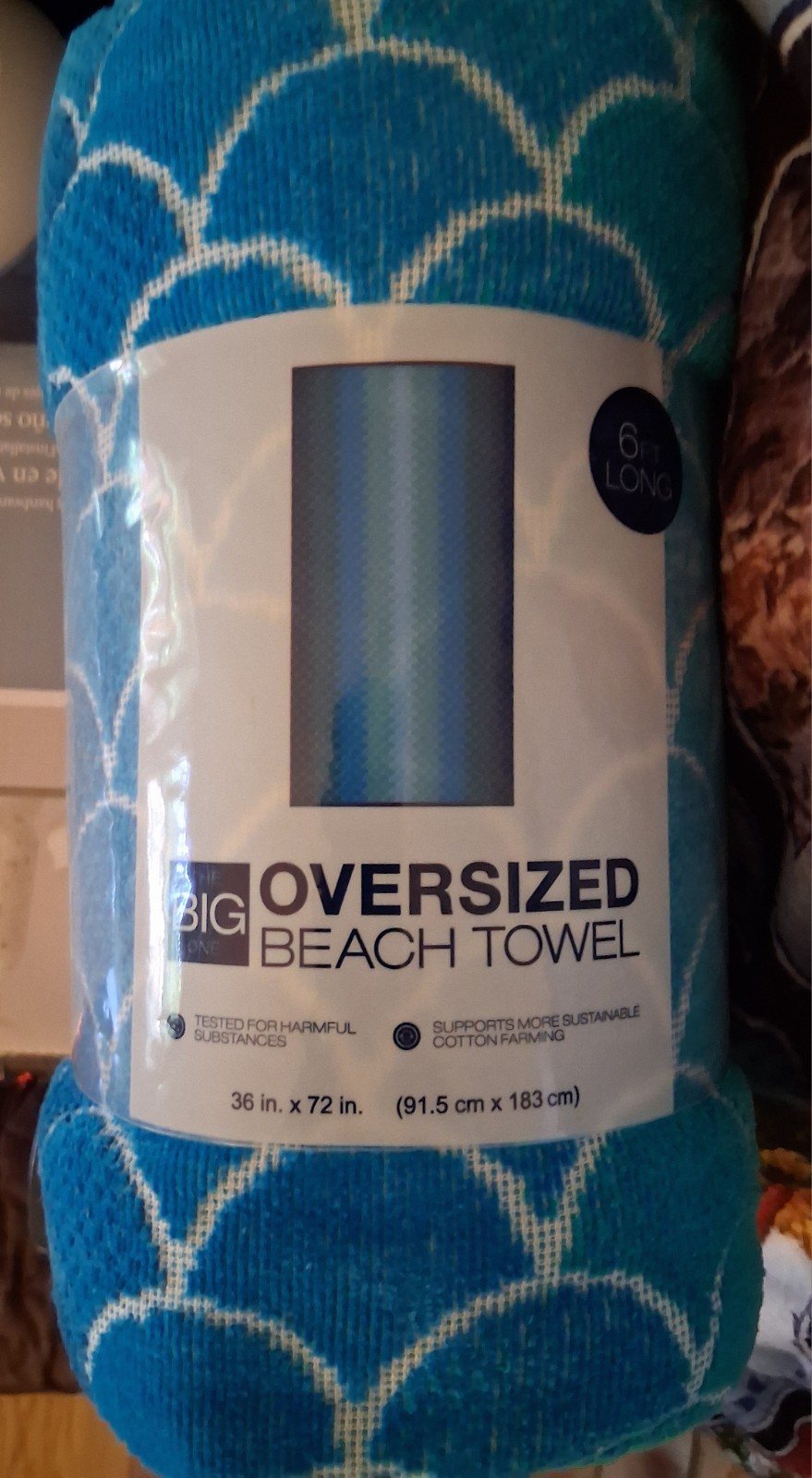 The Big One Oversized Beach Towel 36x72 Cotton Soft Blue Geometr