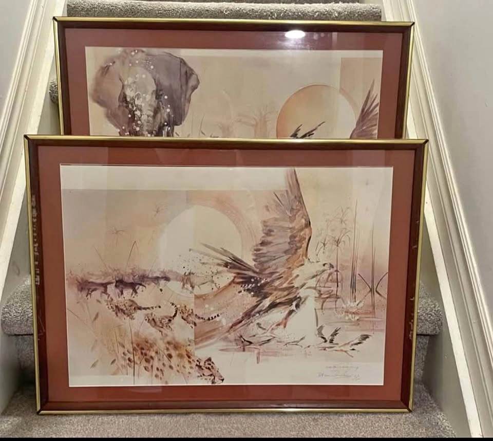 29x22“ Pair of Signed Limited Vic Guhrs African Wildlife Prints