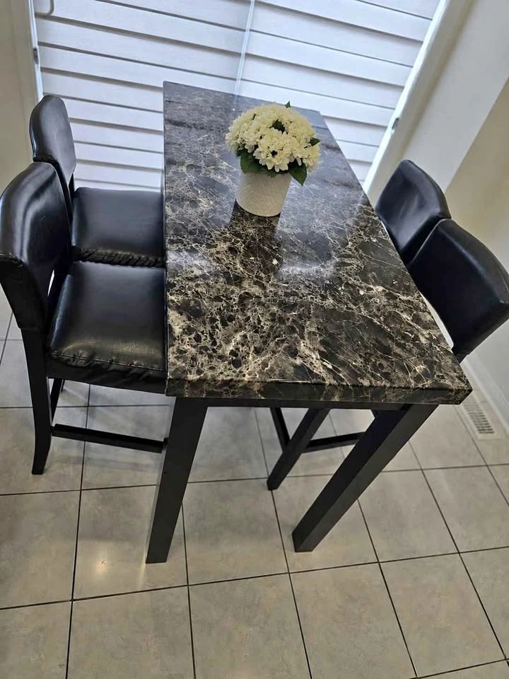 JYSK 4-Seater High Dining Table Set with Chairs - Marble Finish