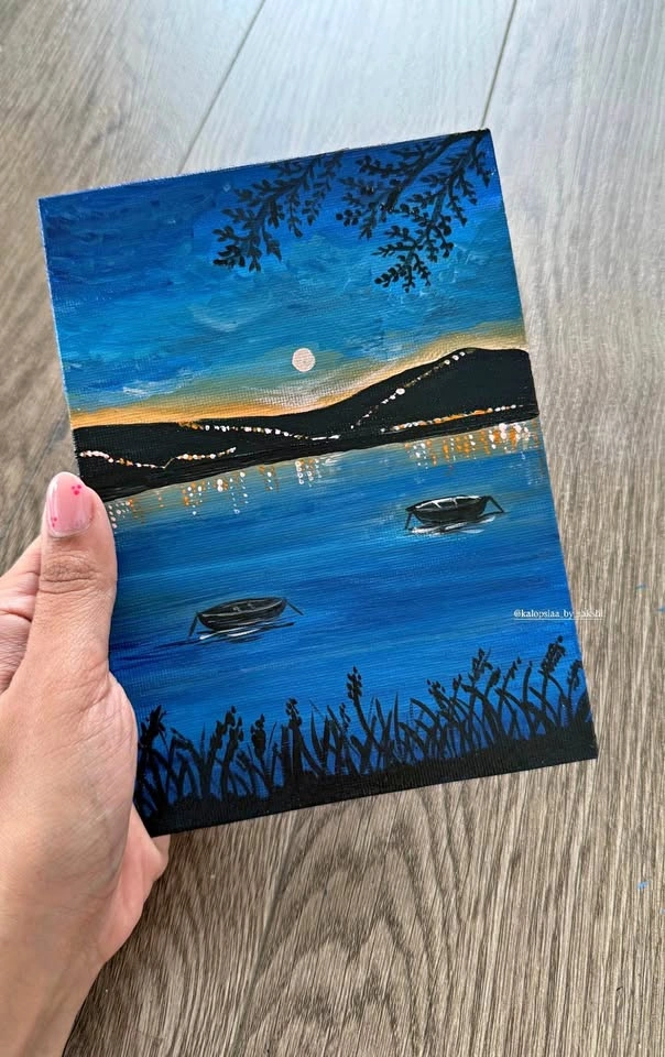 Original Moonlit Lake Acrylic Painting