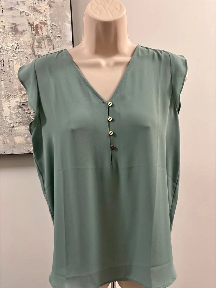 LOFT Ruffle Sleeve Sage Green Blouse ~ Small Petite NWT⚽️