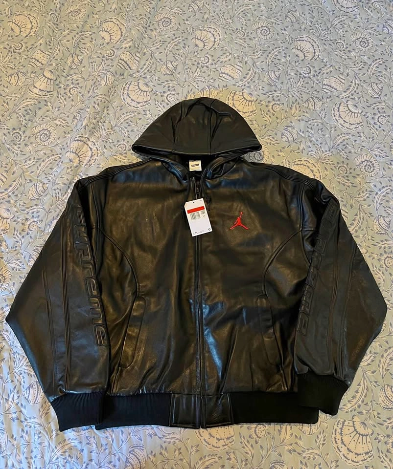 Supreme x Jordan Hooded Leather Jacket ‘Black’