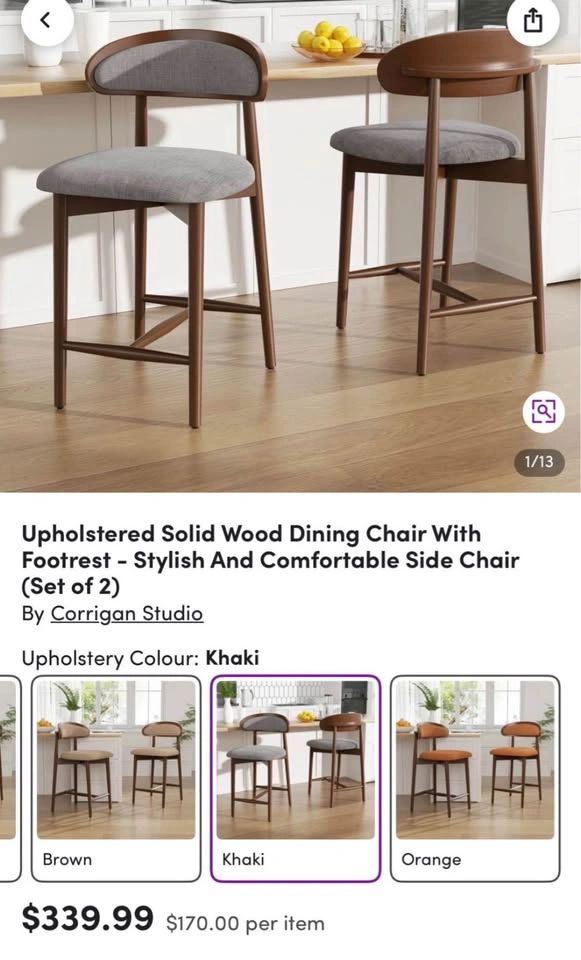 Mid Century Modern Solid Wood Counter Stools—Brand New - photo 2