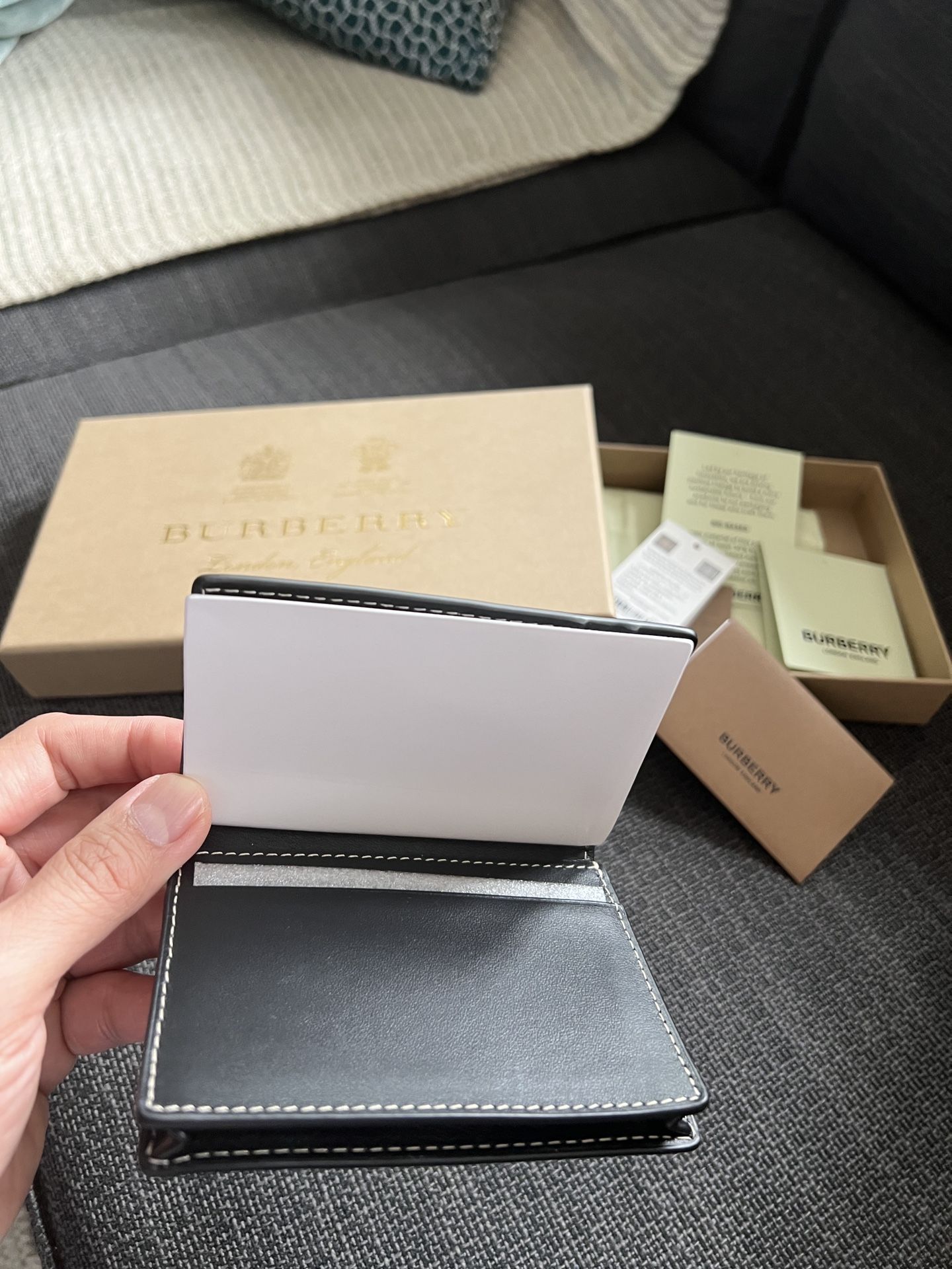 Burberry Check Card And Key Holder In Black, White & Beige - photo 2