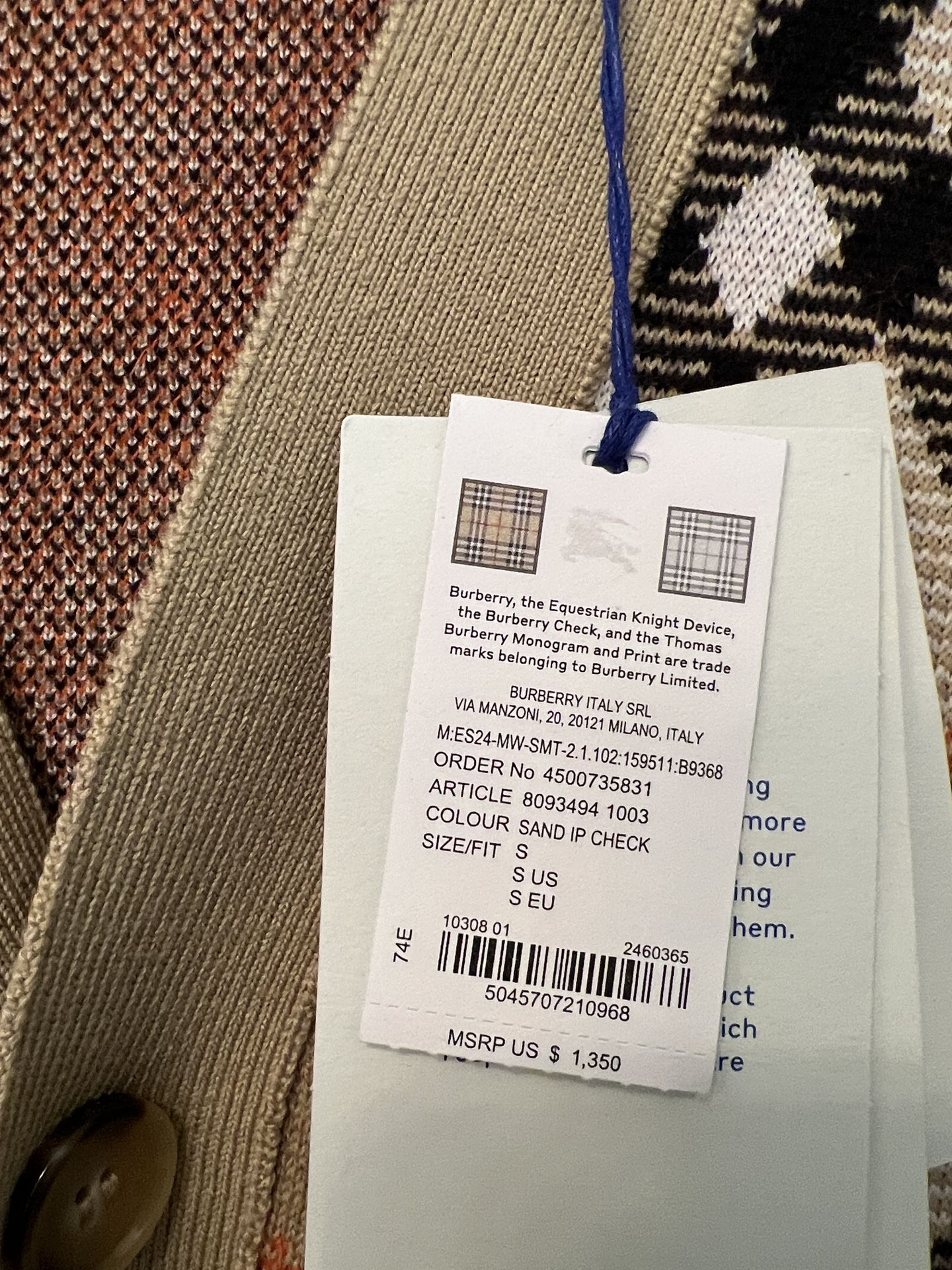 Burberry Plaid Beige V-Neck Cardigan With Orange Accents - photo 3