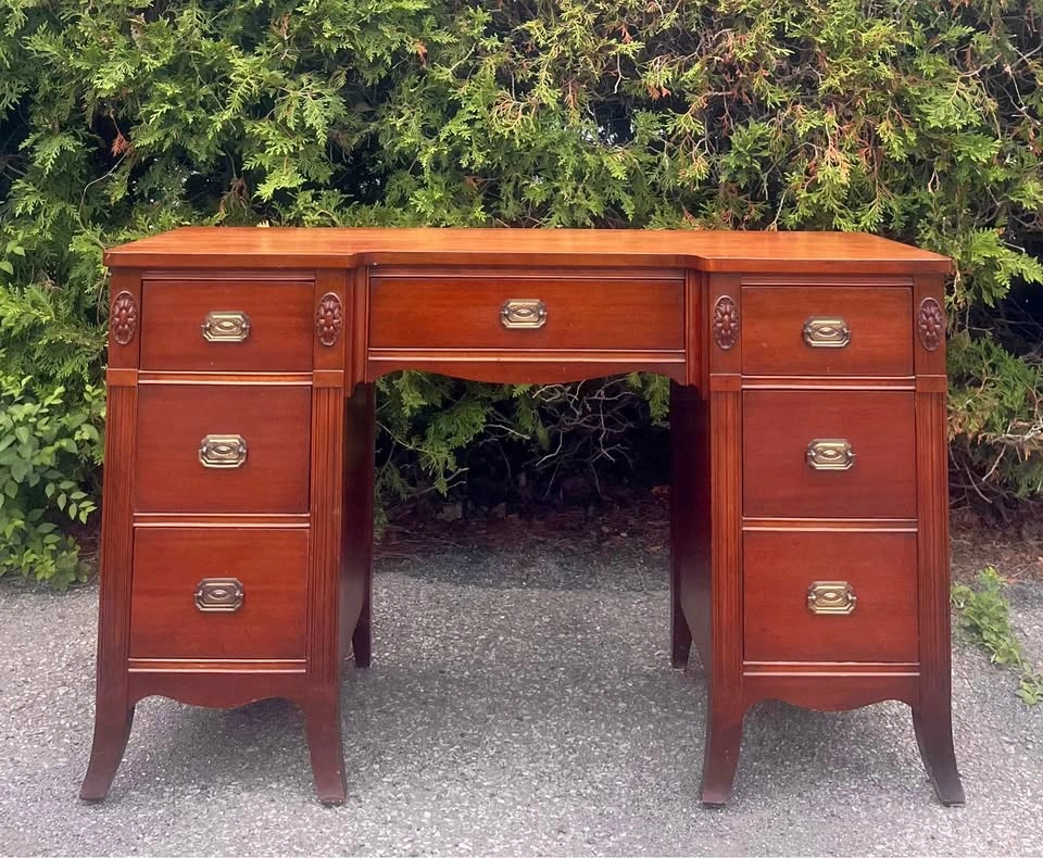 Vintage Solid Wood 7-Drawer Writing Desk | Mahogany Finish