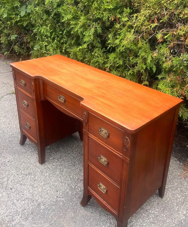 Vintage Solid Wood 7-Drawer Writing Desk | Mahogany Finish - photo 2