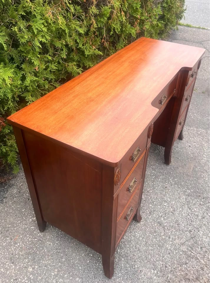 Vintage Solid Wood 7-Drawer Writing Desk | Mahogany Finish - photo 3