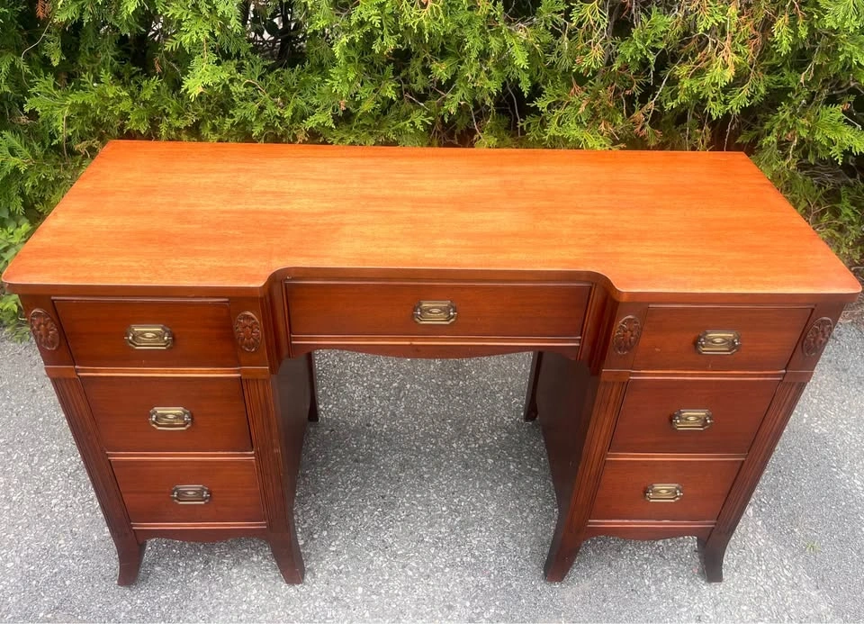 Vintage Solid Wood 7-Drawer Writing Desk | Mahogany Finish - photo 4