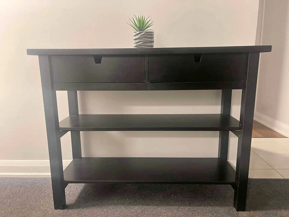 Modern Black Console Table with 2 Drawers & Storage Shelves