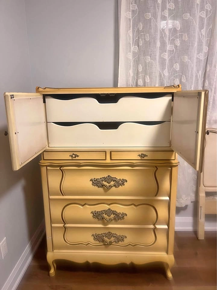 Vintage French Provincial Cane Door Accent Cabinet / Dresser