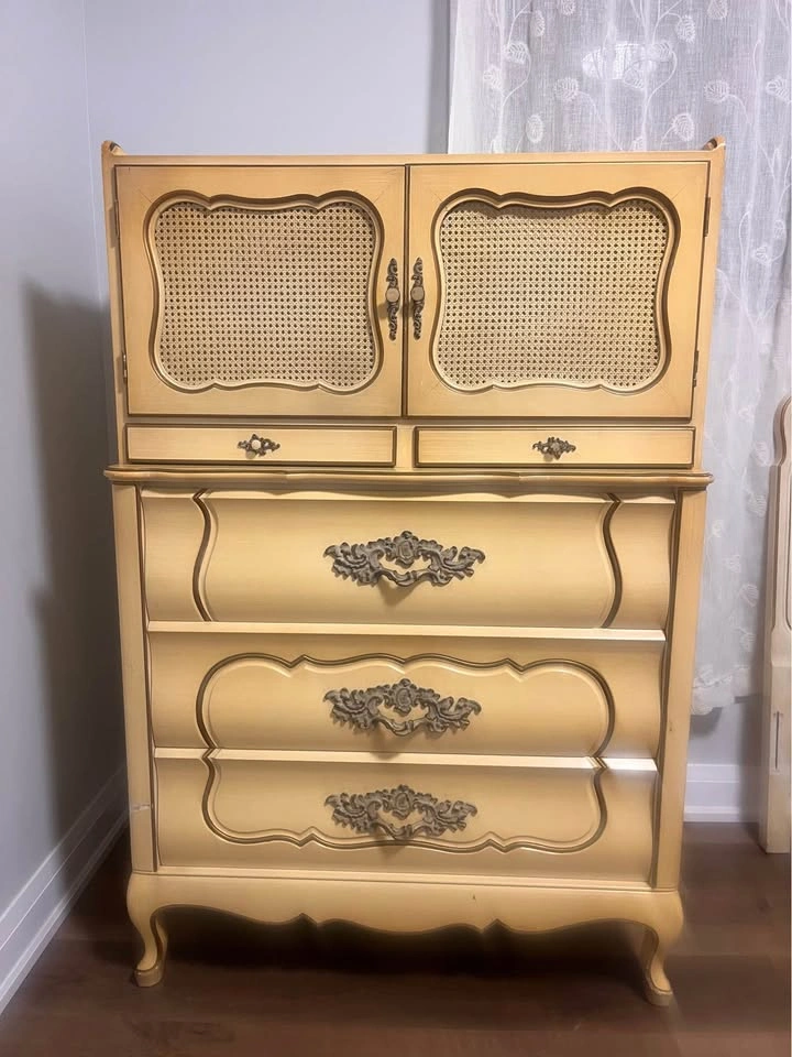 Vintage French Provincial Cane Door Accent Cabinet / Dresser - photo 2