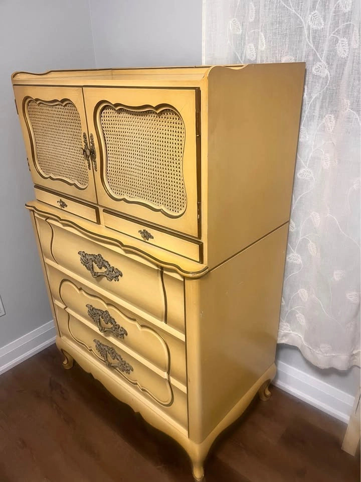 Vintage French Provincial Cane Door Accent Cabinet / Dresser - photo 5