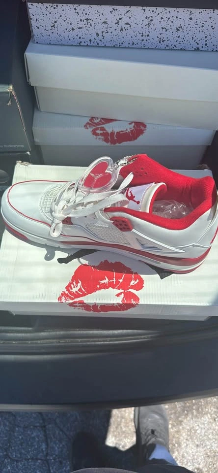 Air Jordan 4 White Red Sneakers with Custom Box - photo 4