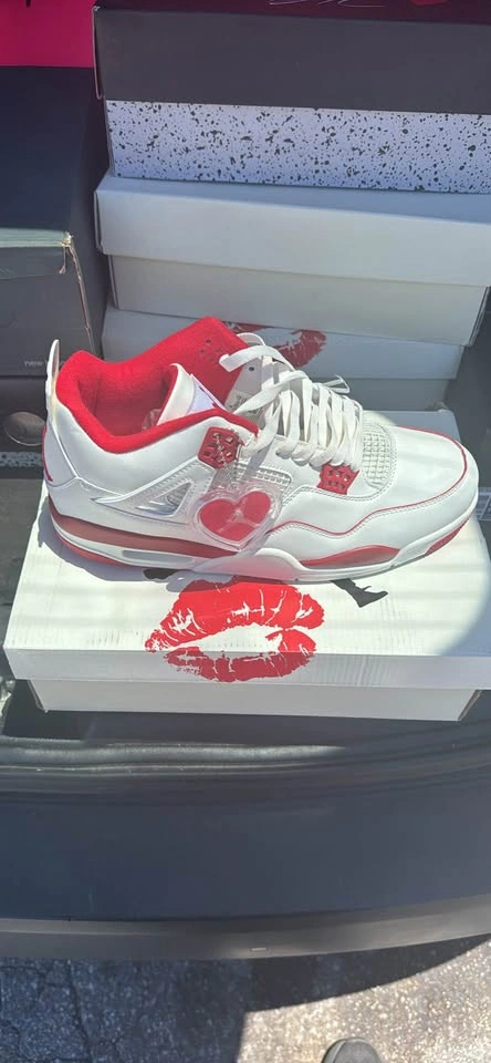 Air Jordan 4 White Red Sneakers with Custom Box - photo 5