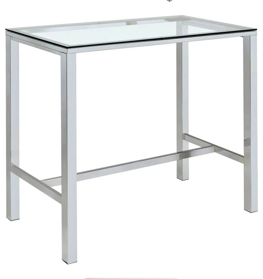 Modern Glass and Chrome Bar Table Set with 2 Stools