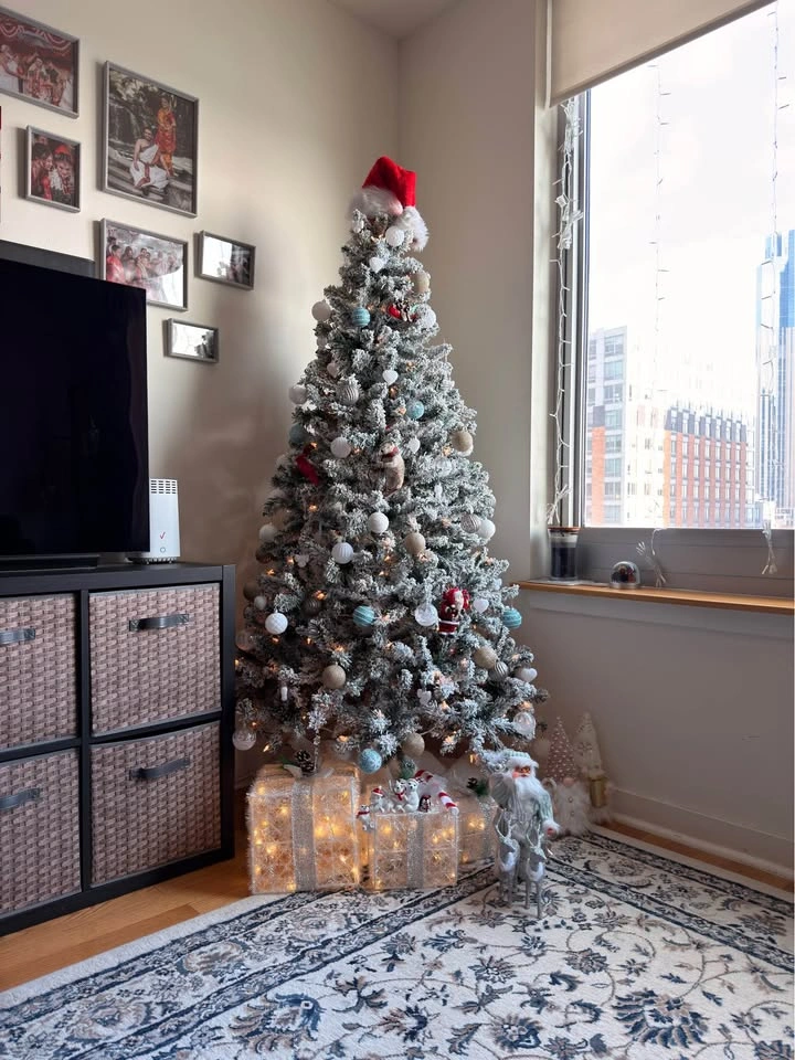Flocked Christmas Tree with Premium Ornament Set - photo 2