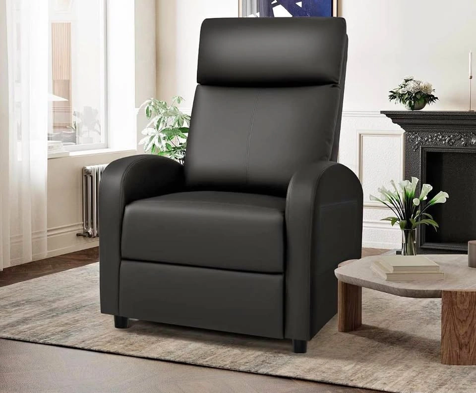 Black leather recliner chair