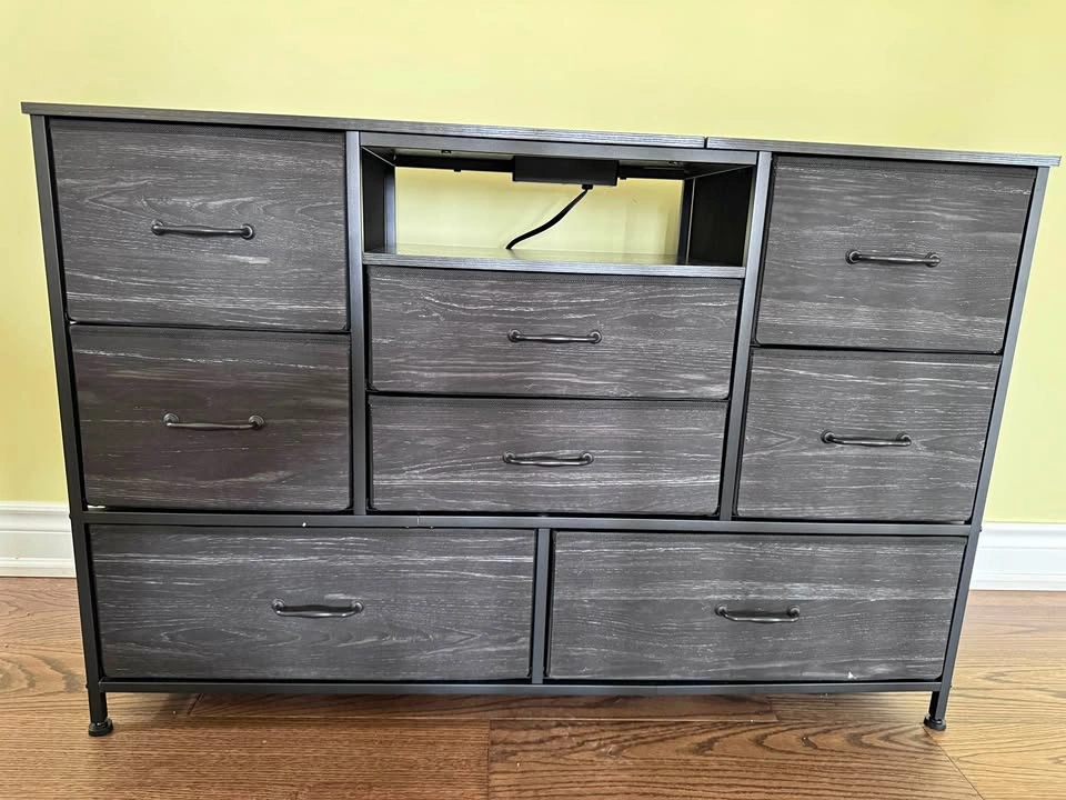 8-Drawer Black Oak Dresser with Built-in Power