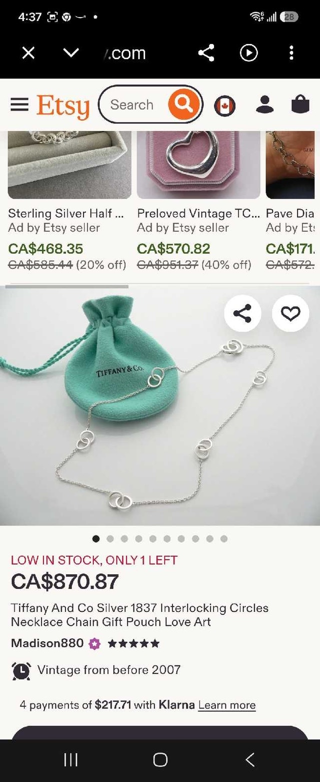 Tiffany and Co 1837 Interlocking Circles Necklace