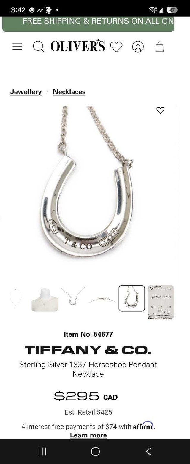 Tiffany & Co. 1837 Horseshoe Pendant Necklace