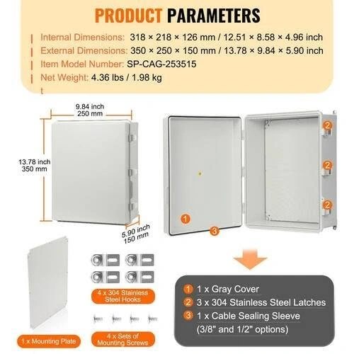 New Outdoor Electrical Junction Box, 13.78 x 9.84 x 5.90 in. - photo 2