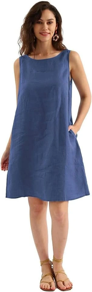 Amazhiyu Women's 100% Linen Tank Dress Small NEW⚽️