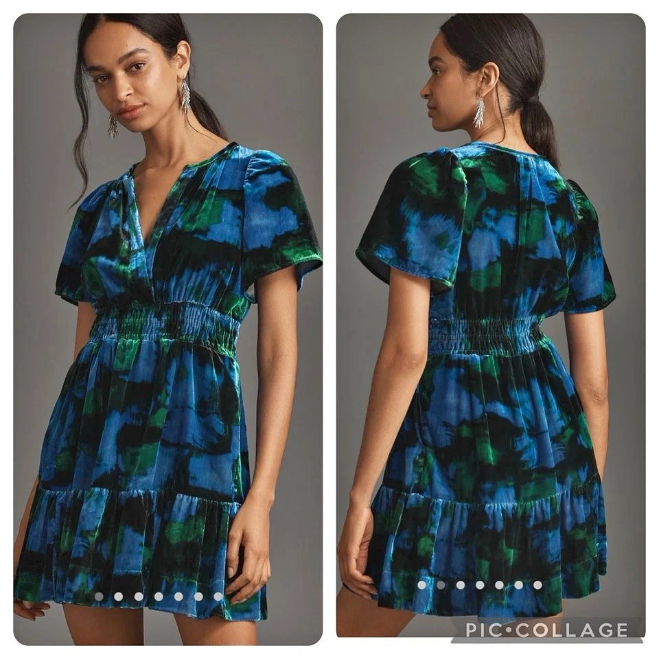 Anthropologie Somerset Mini Dress Velvet Blue Pockets BNWT ⚽️
