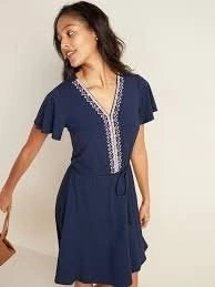 Old Navy Waist-Defined Embroidered Tie-Belt Jersey Dress - S⚽️