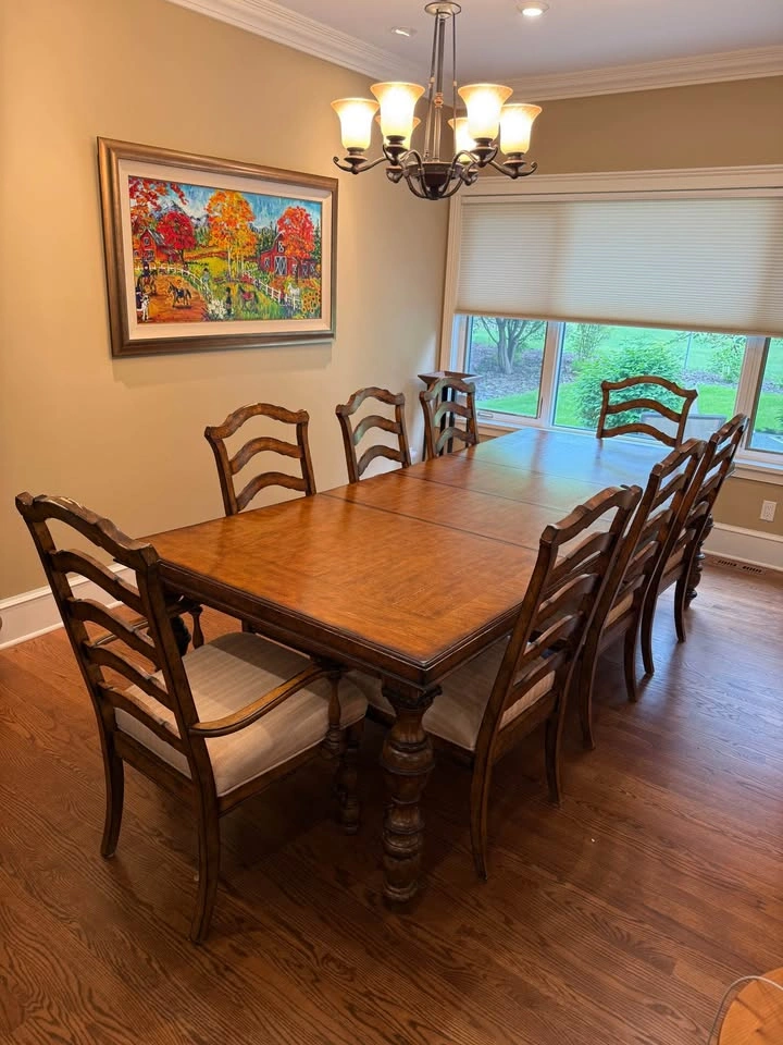 Solid Wood Dining Set – Seats 8–10 – Includes 8 Chairs