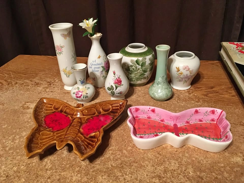 Lot of 9 Marcia of California Vases, Dishes, and Floral Decor