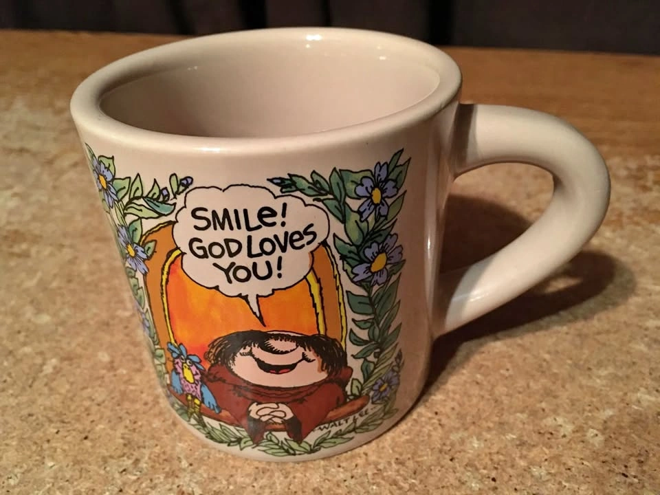 VINTAGE SHERMAN ON THE MOUNT SMILE! GOD LOVES YOU! MUG 1982