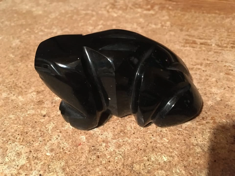 VINTAGE BLACK GOLD OBSIDIAN FROG FIGURINE - photo 3