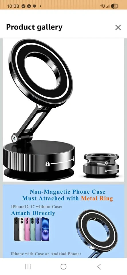 Magnetic Vacuum Phone Holder for Car – Full Metal (Black)