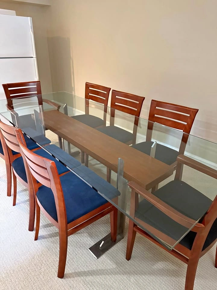 Modern Glass Dining Table Set – 8 Chairs