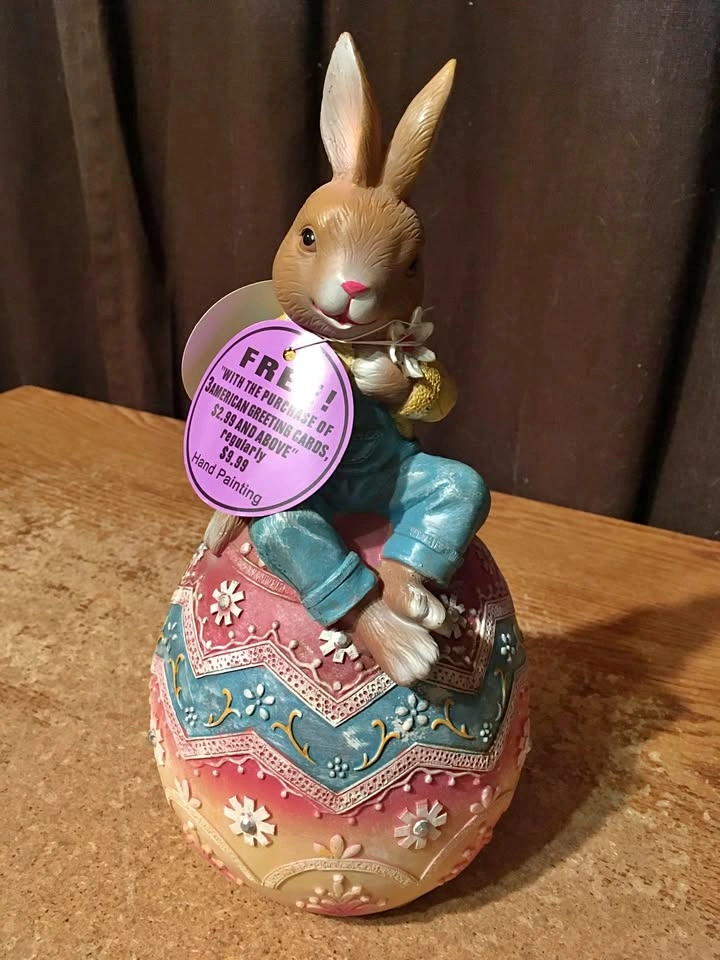 AMERICAN GREETING BUNNY PETER RABBIT ON MOLDED PAINTED EGG 10.75