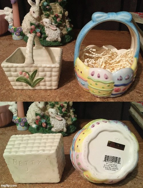 Easter Decor Lot: Candle Holders, Rabbit Bowls, and Baskets - photo 4