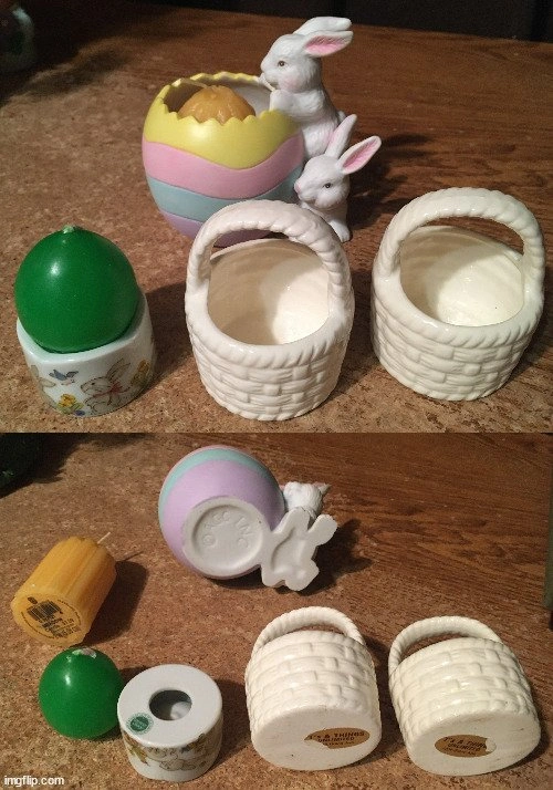 Easter Decor Lot: Candle Holders, Rabbit Bowls, and Baskets - photo 5