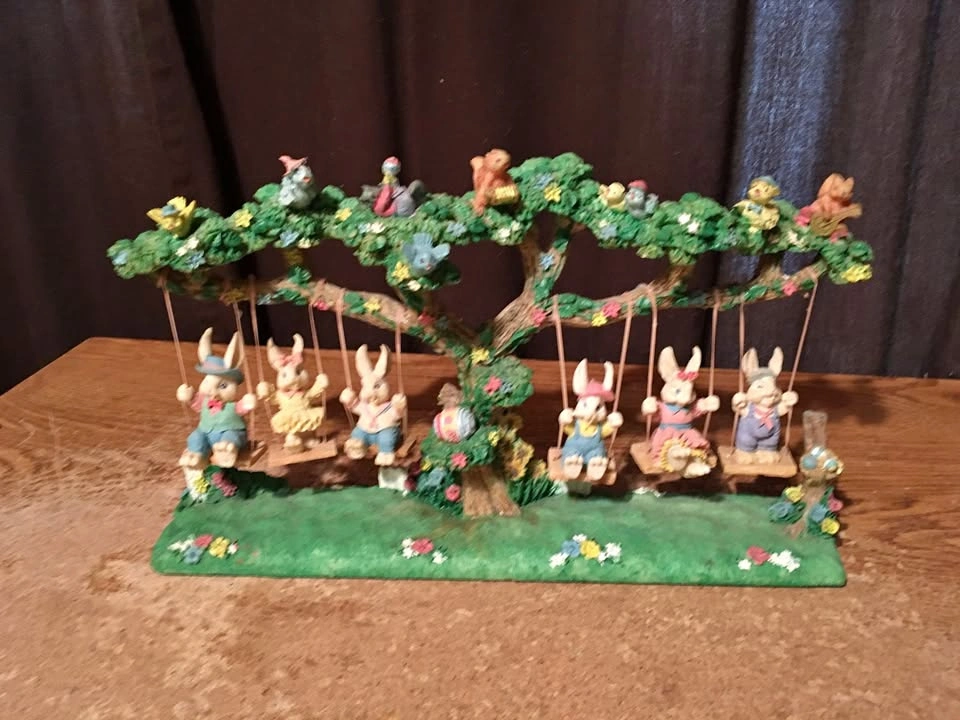 BUNNY FAMILY SWING WITH SIX SWINGING BUNNIES EASTER BY JAIMY 15"