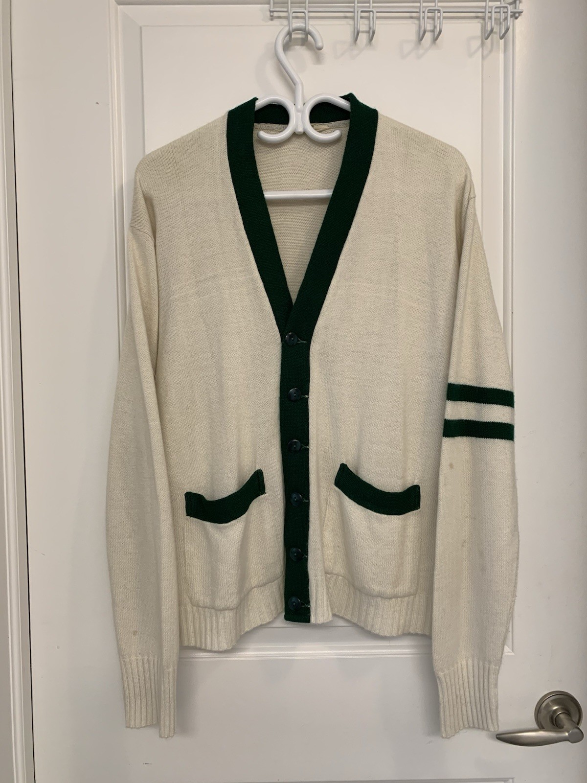 ⚽️ Vintage 60s Orlon Varsity Cardigan Cream Forest Green