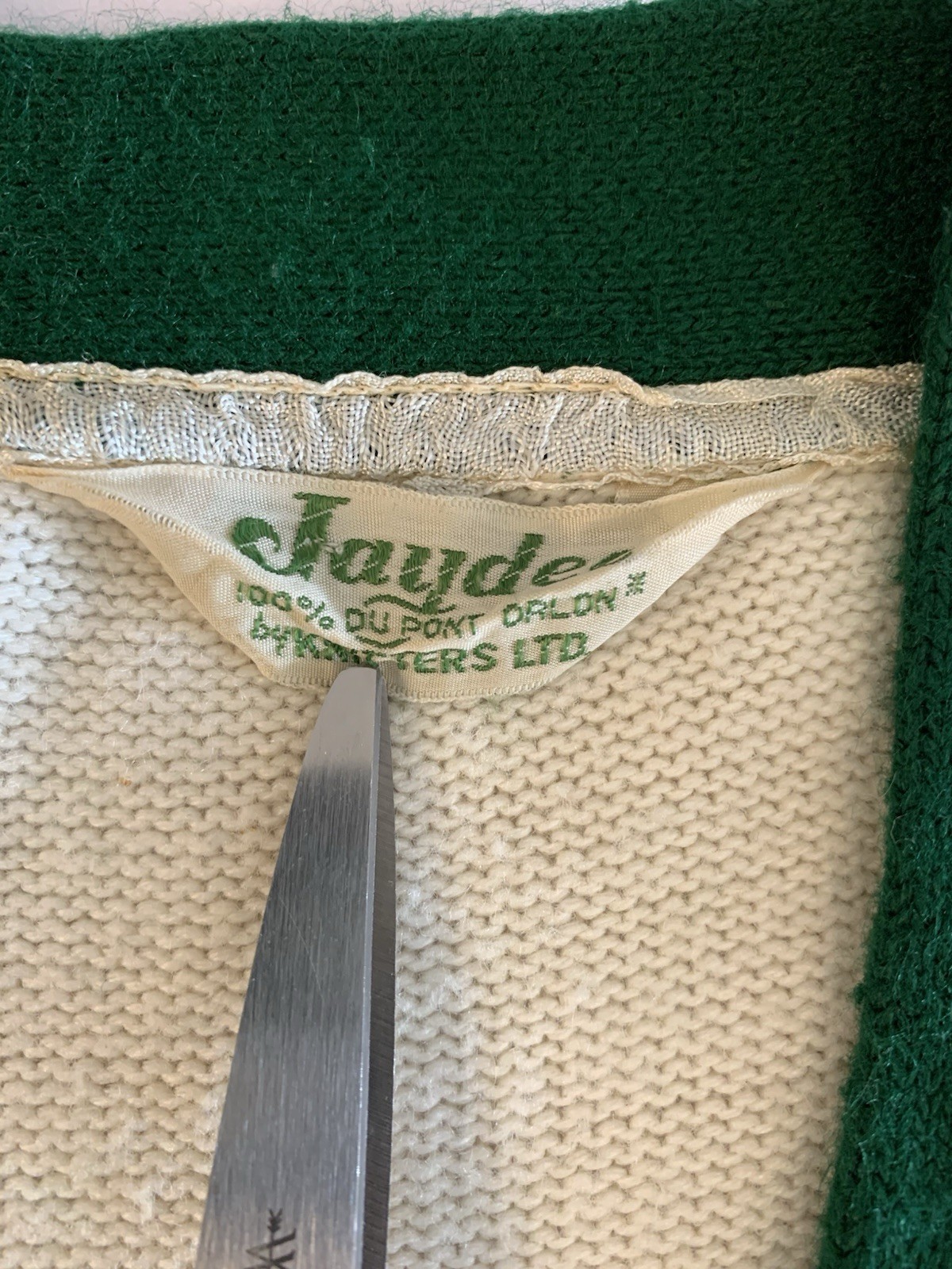 ⚽️ Vintage 60s Orlon Varsity Cardigan Cream Forest Green - photo 2
