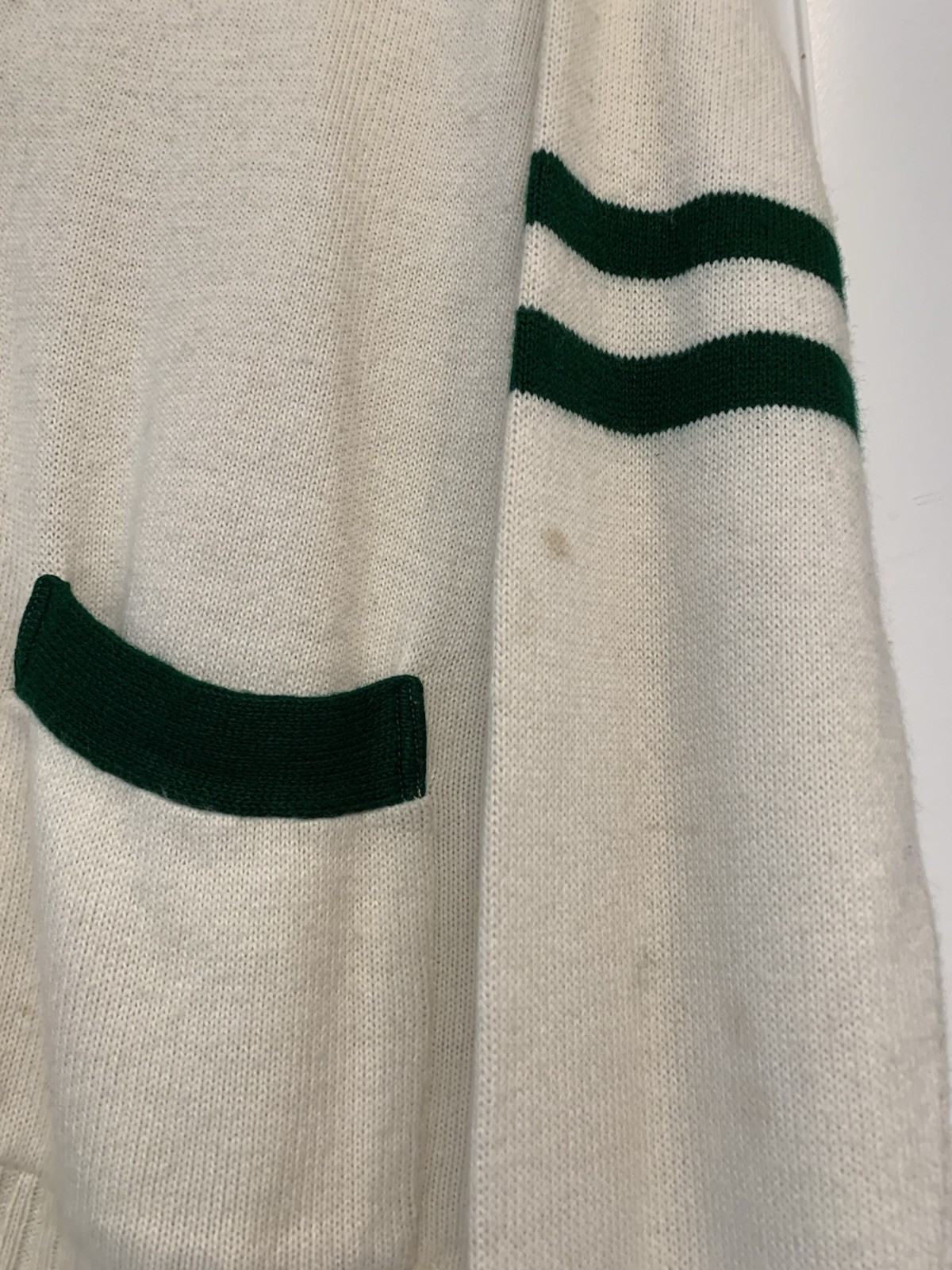 ⚽️ Vintage 60s Orlon Varsity Cardigan Cream Forest Green - photo 3