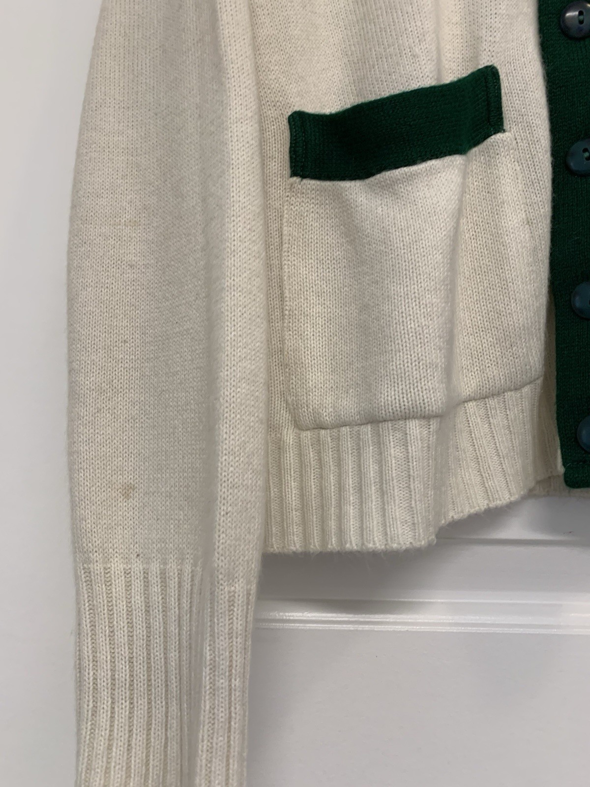 ⚽️ Vintage 60s Orlon Varsity Cardigan Cream Forest Green - photo 4