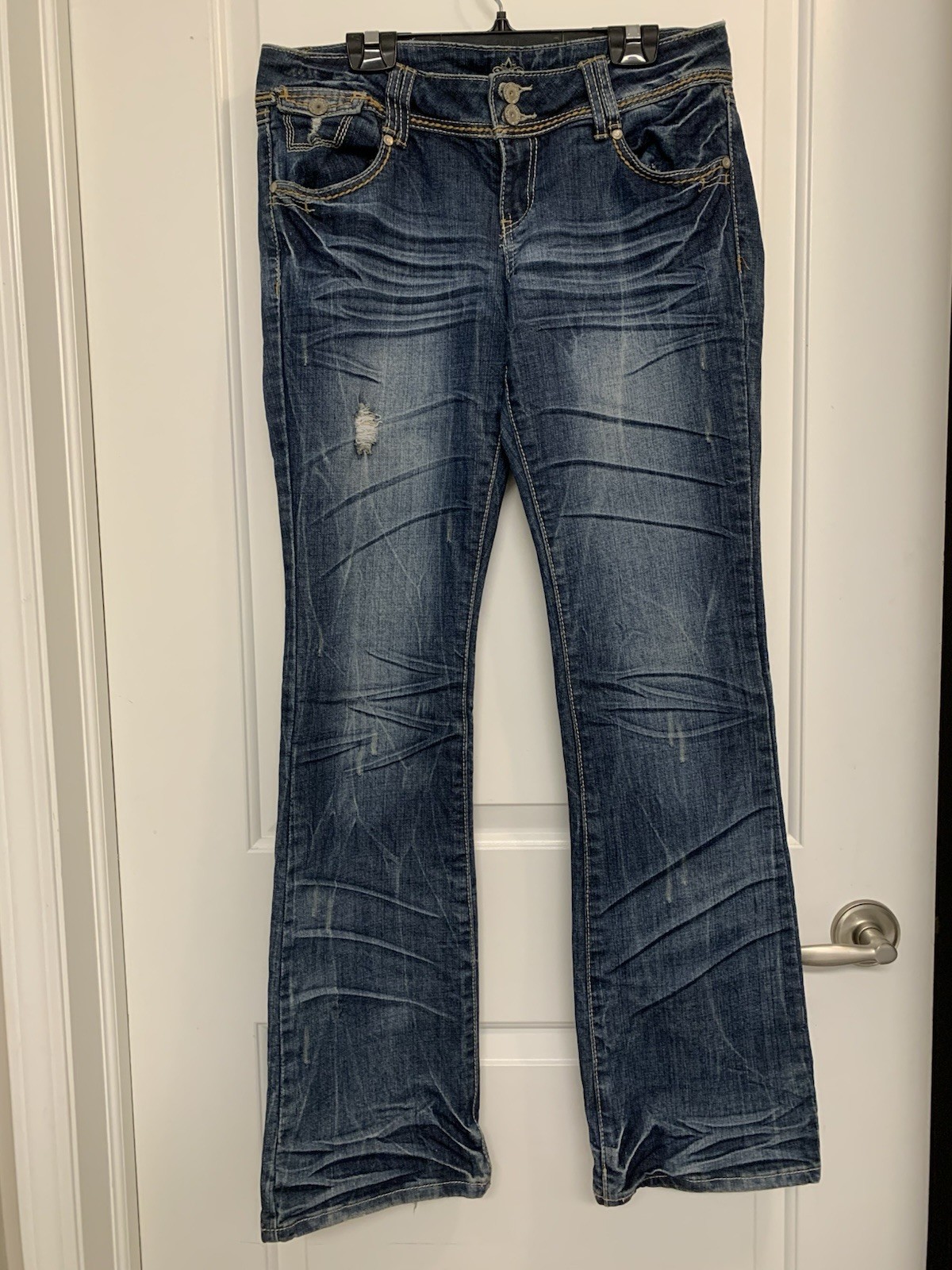 ⚽️ Y2K Low Rise Bootcut Jeans 34 Flare Whiskered Distressed