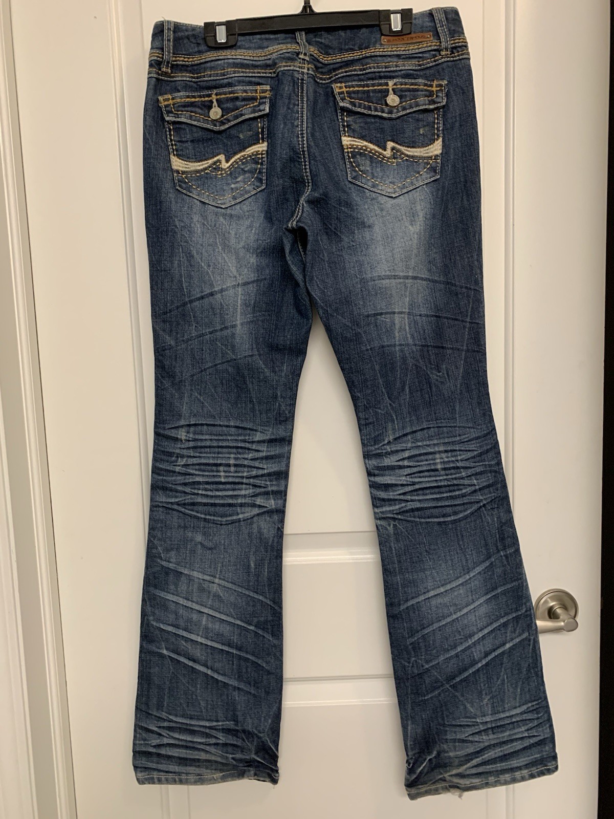 ⚽️ Y2K Low Rise Bootcut Jeans 34 Flare Whiskered Distressed - photo 2