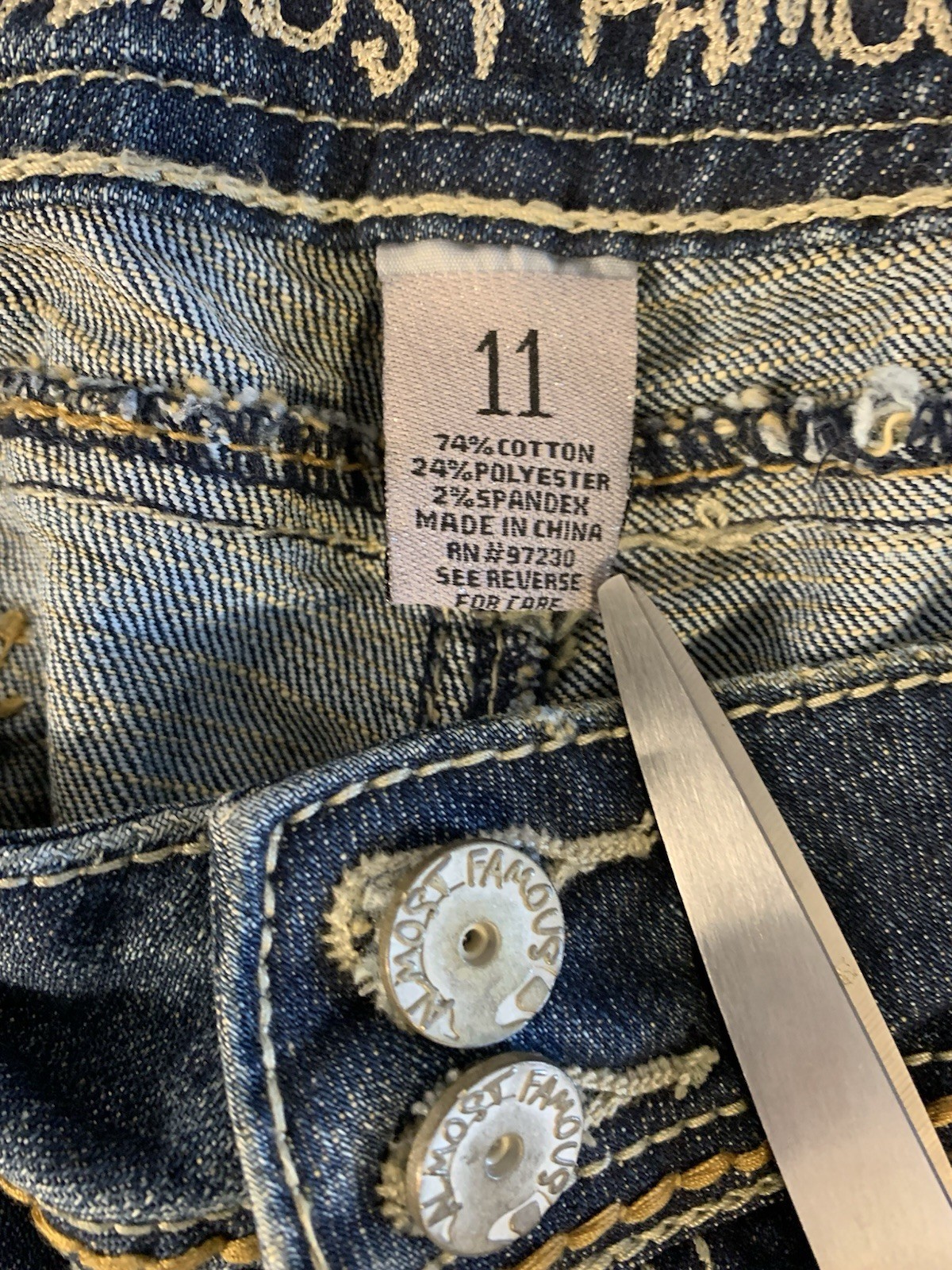 ⚽️ Y2K Low Rise Bootcut Jeans 34 Flare Whiskered Distressed - photo 3