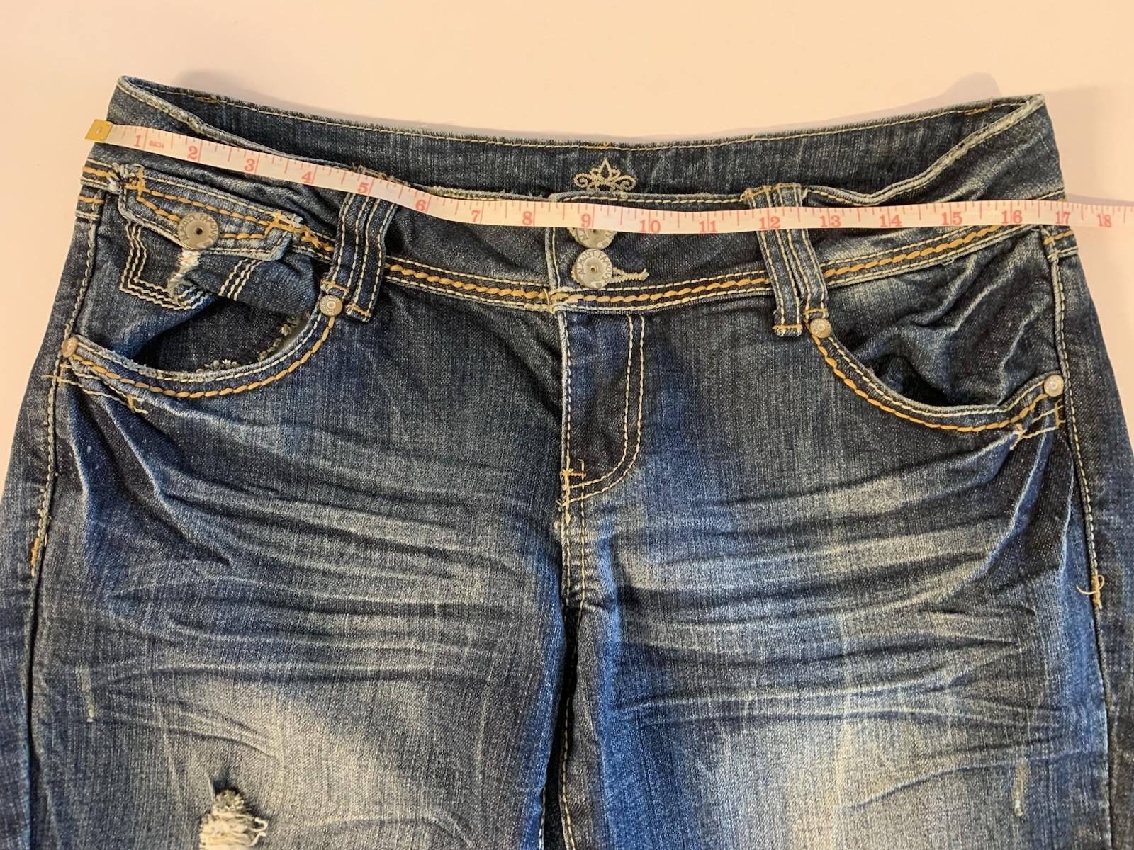 ⚽️ Y2K Low Rise Bootcut Jeans 34 Flare Whiskered Distressed - photo 5