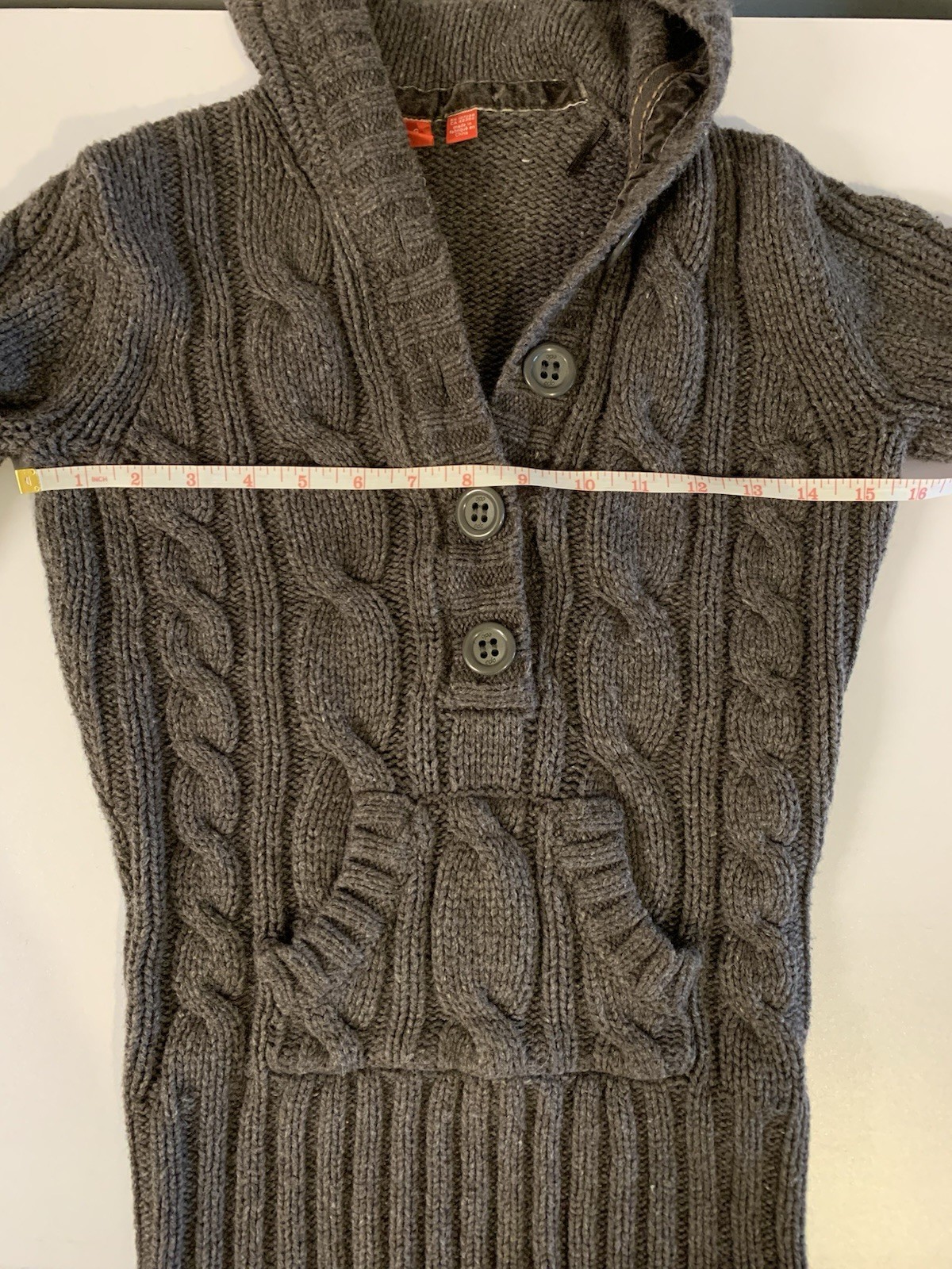 ⚽️ Y2K edc Esprit Brown Cable Knit Sweater With Hood Buttons - photo 4